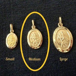 Real Solid 10K Gold Saint Christopher Medium Size Oval Pendant Stamped10K ITALY